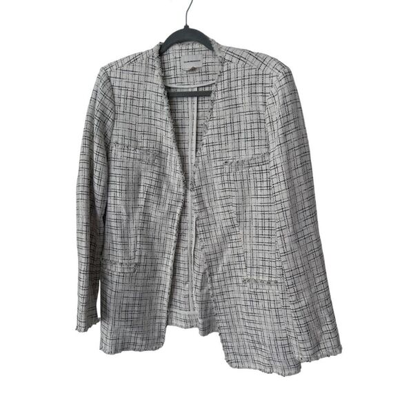 Club Monaco Ponte Tweed Blazer Plaid Textured Jacket White Black Size 12 - Picture 1 of 12